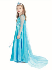 Girls Princess Dress Sequined Mesh Long-sleeved Costume For Queen Cosplay