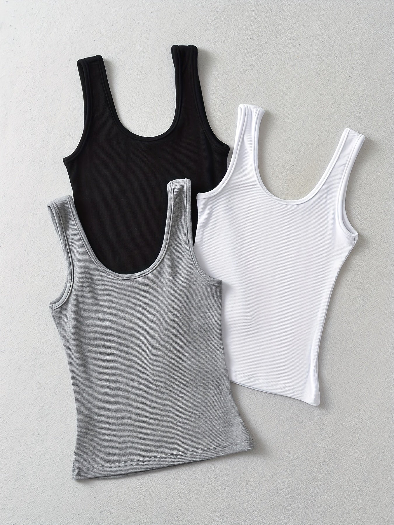 3 Pack Ribbed Crew Neck Tank Top Sleeveless Summer Women's Clothing