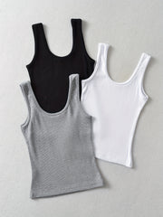 3 Pack Ribbed Crew Neck Tank Top Sleeveless Summer Women's Clothing