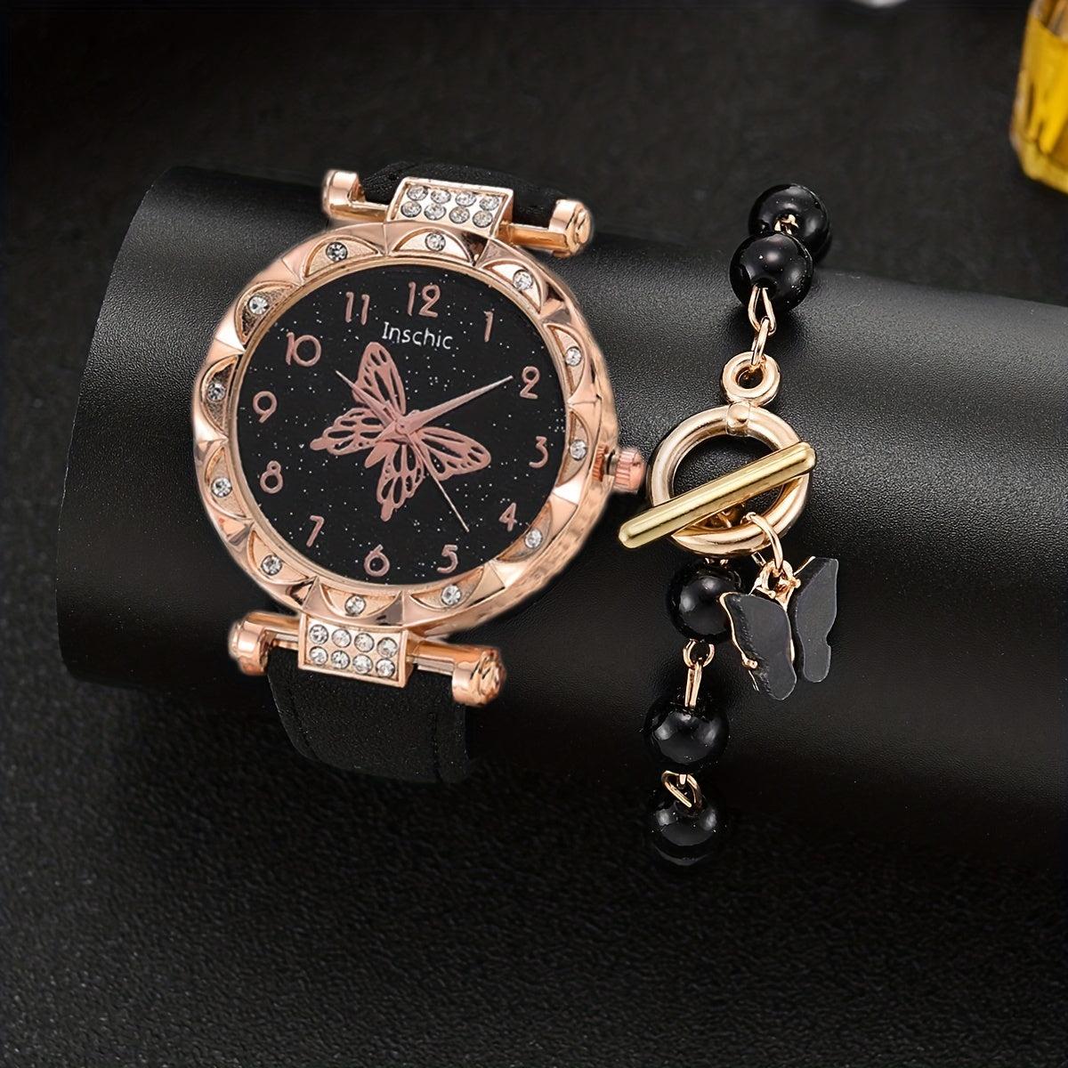 Butterfly Quartz Watch & Rhinestone Jewelry Set