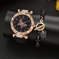 Butterfly Quartz Watch & Rhinestone Jewelry Set