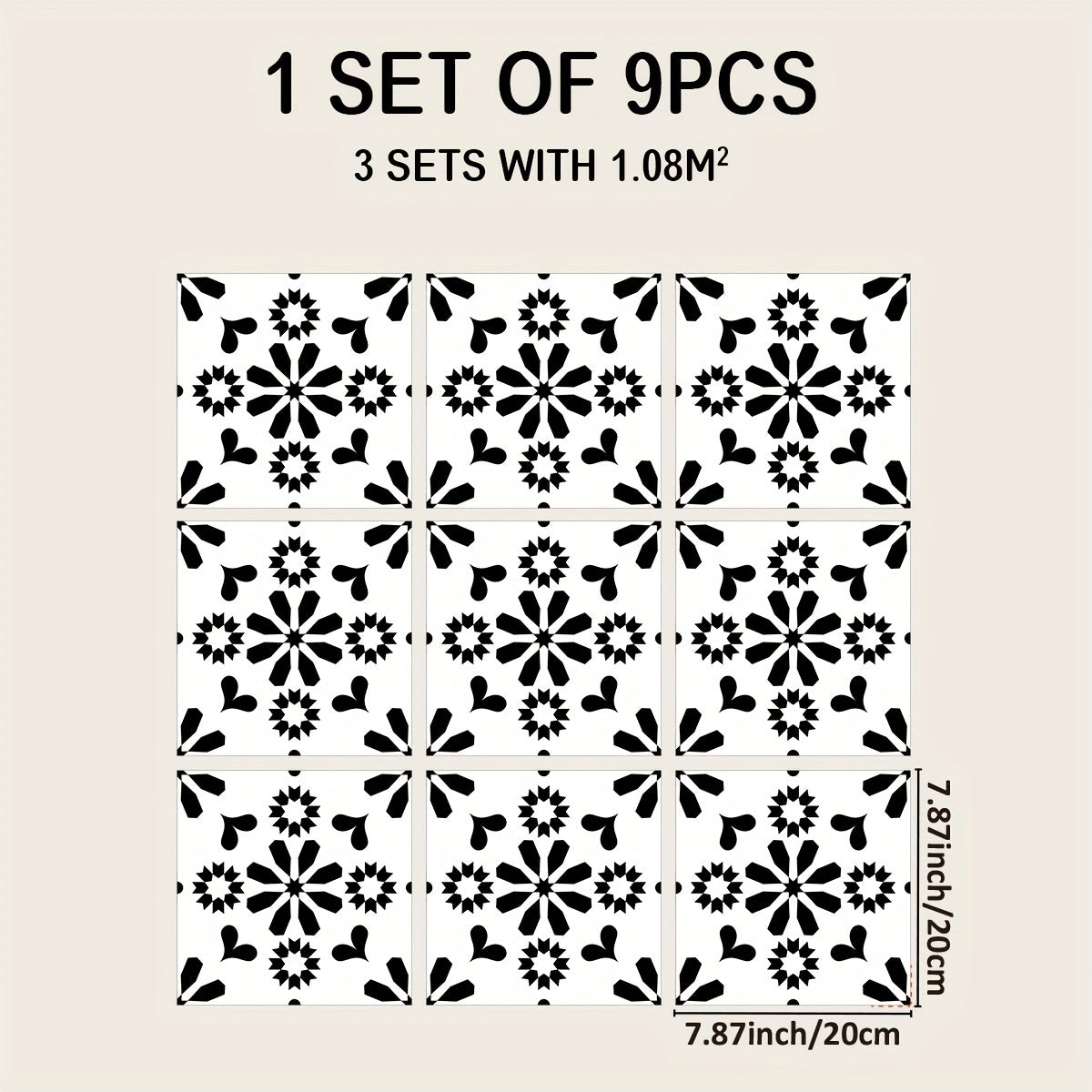 9pcs Moroccan Style Tile Sticker for Home Decor