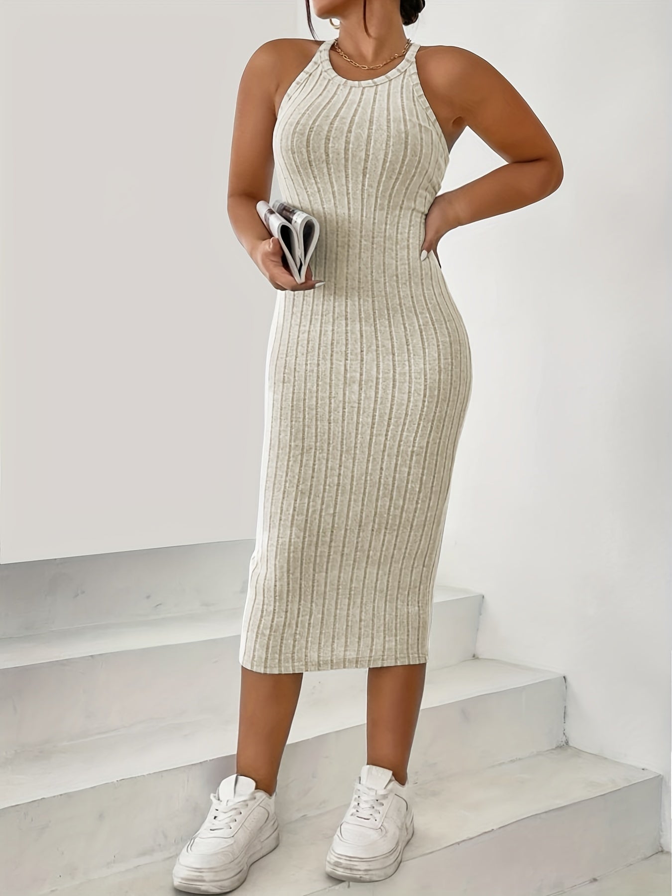 Ribbed Halter Neck Slim Fit Dress