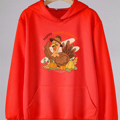 Turkey Print Hoodies Girls Hooded Pullover with Pocket for Sports