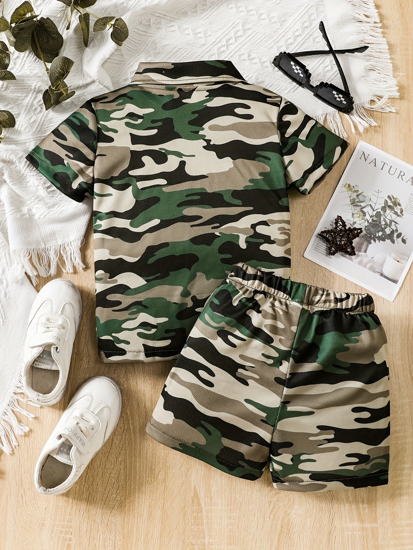 Boys Camo Casual Outfit Shirt & Shorts Set