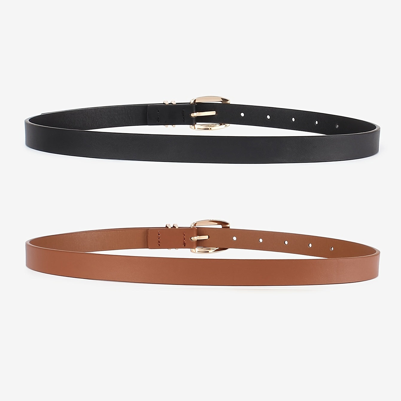 Golden Square Rhinestone Buckle PU Leather Plain Belt for Girls