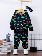 Colorful Dino Print Boy's 2pcs Sweatshirt & Sweatpants Set