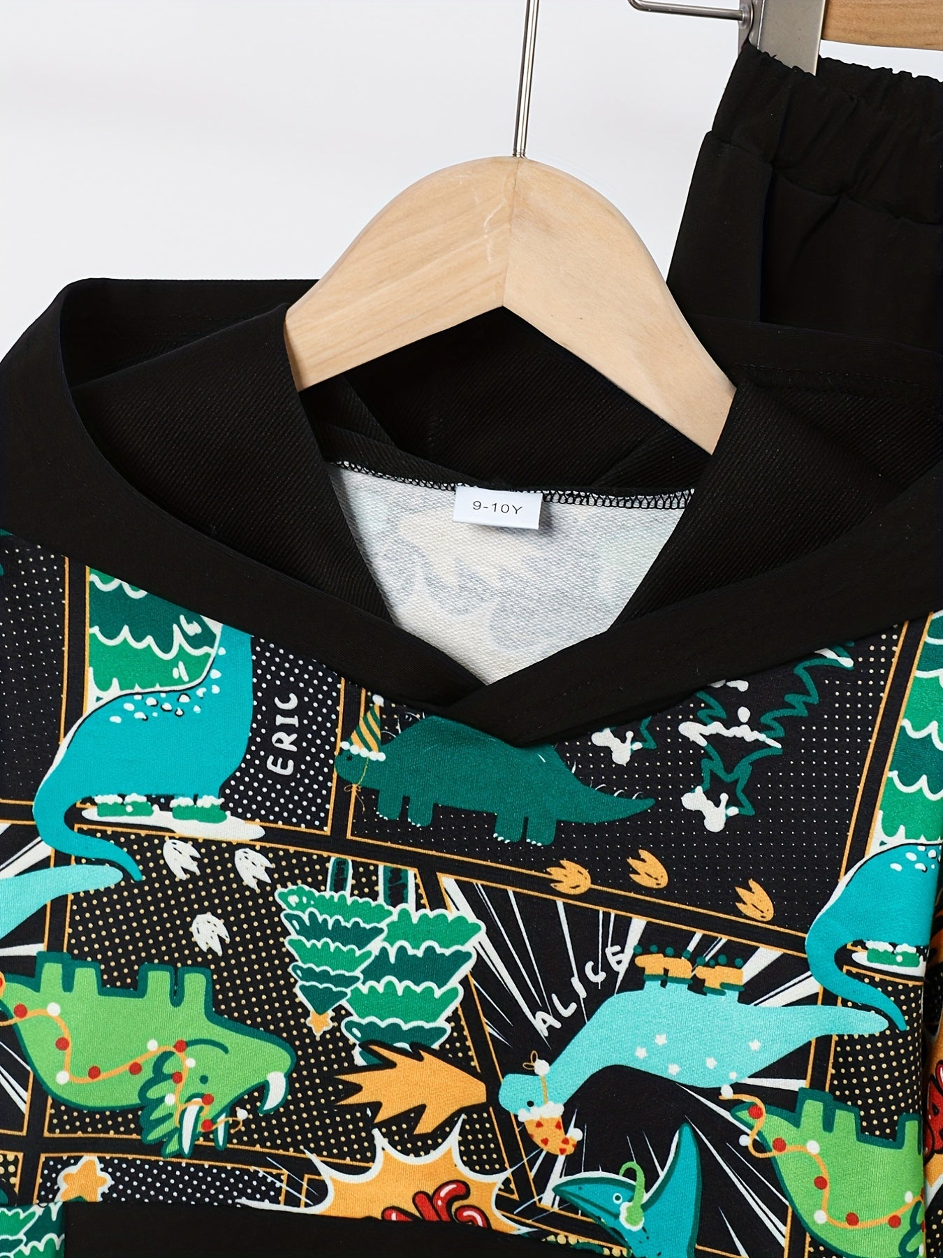 Boys Dino Pattern 2pcs Hoodie & Sweatpants Set for Spring
