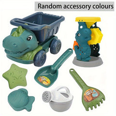 7pcs Dinosaur Beach Toy Set Dump Truck Watering Can Shovel Rake Sand Molds
