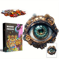 Steampunk Mechanical Eye Wooden Jigsaw Puzzle - Unique Animal Shapes