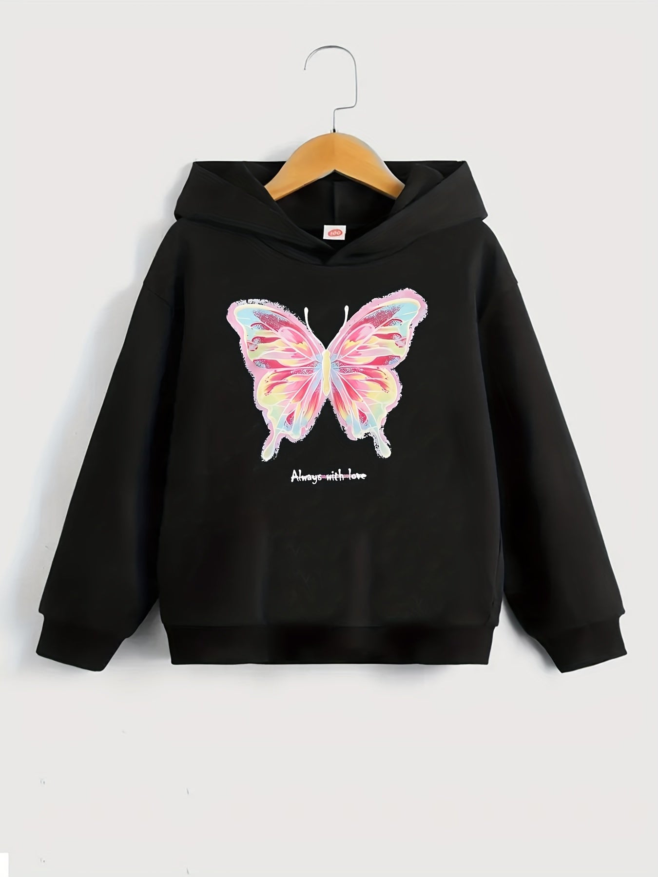 Girls' Pink Butterfly Print Casual Sweatshirt Top Hoodie Pullovers