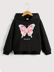 Girls' Pink Butterfly Print Casual Sweatshirt Top Hoodie Pullovers