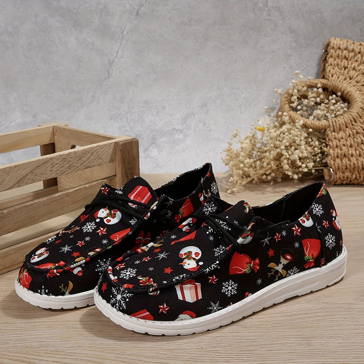 Christmas Pattern Casual Walking Shoes Lightweight Low Top Sport Flat Shoes