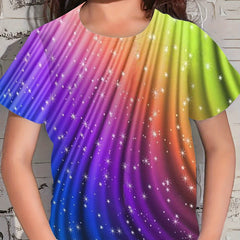 Kids Rainbow Pattern Short Sleeve T-shirt for Summer Sports