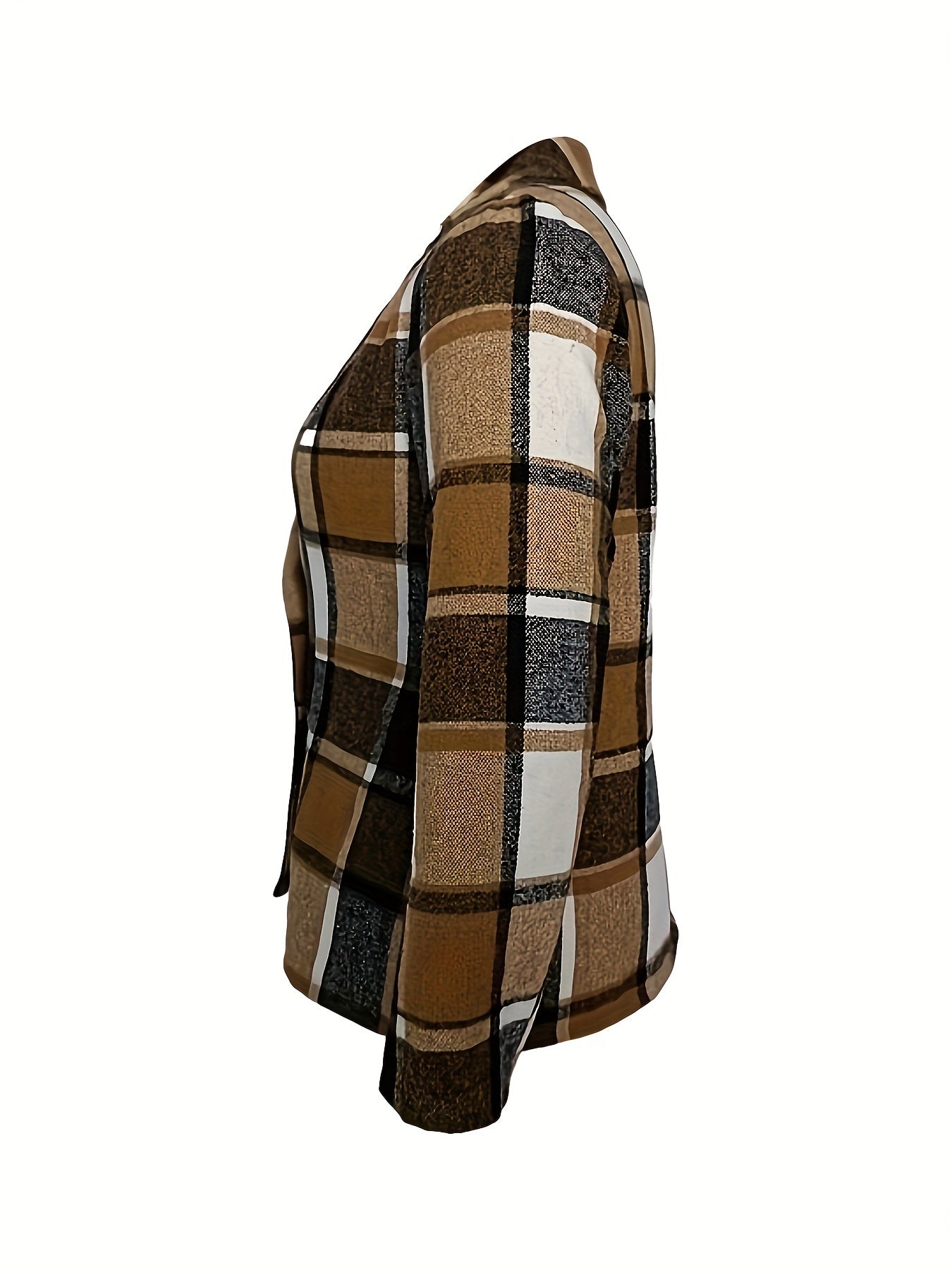 Women's Plus Plaid Print Long Sleeve Blazer