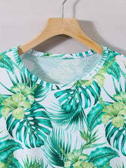 Hawaiian Tropical Leaf Print Tshirt Men's Top Short Sleeve