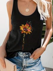 Butterfly & Floral Print Tank Top Sleeveless Summer Tank