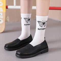 Butterflies Pattern Cotton Mid Tube Socks For Sports