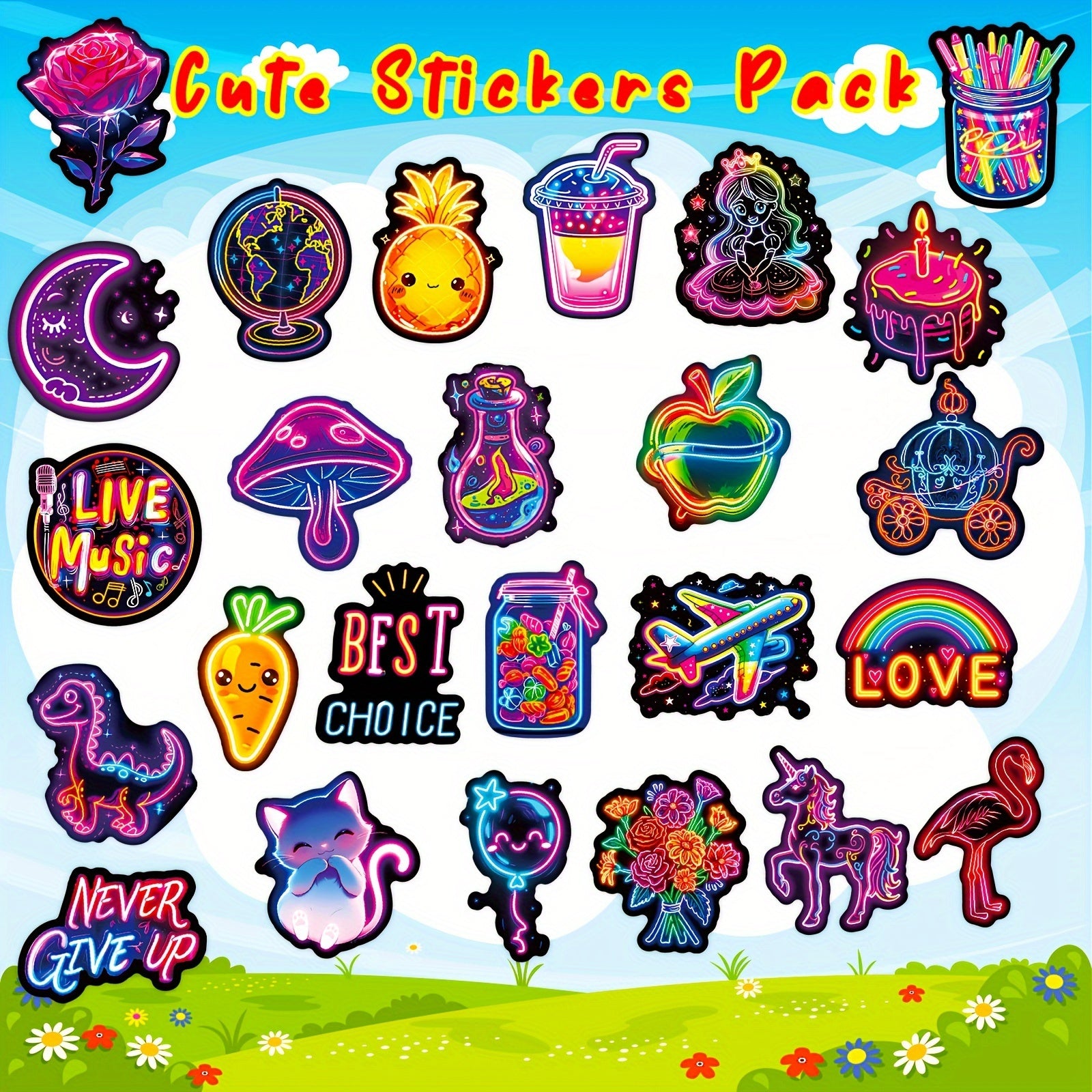 150 Mixed Cartoon Stickers Waterproof Colorful Graffiti Neon