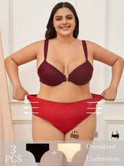 3 Pack Plus Size High Waisted Panties Set Women's Seamless Underwear