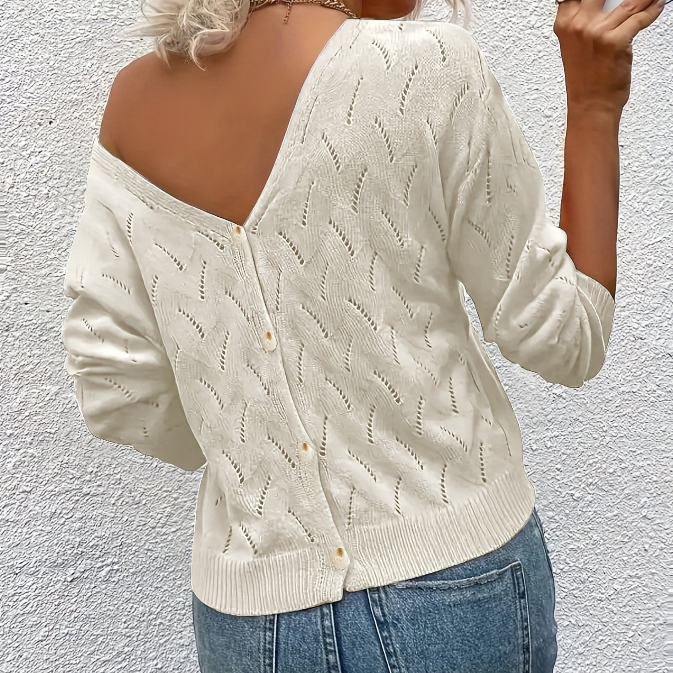 Solid Button Front Knit Cardigan V Neck Long Sleeve Sweater