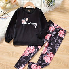 Girl's Floral 2pcs Sweatshirt & Leggings LITTLE PRINCESS Set