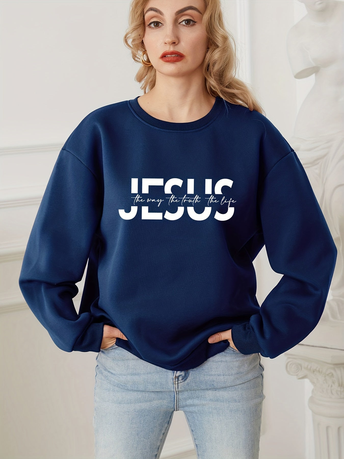 Jesus Print Long Sleeve Casual Sweatshirt for Women