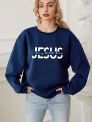 Jesus Print Long Sleeve Casual Sweatshirt for Women
