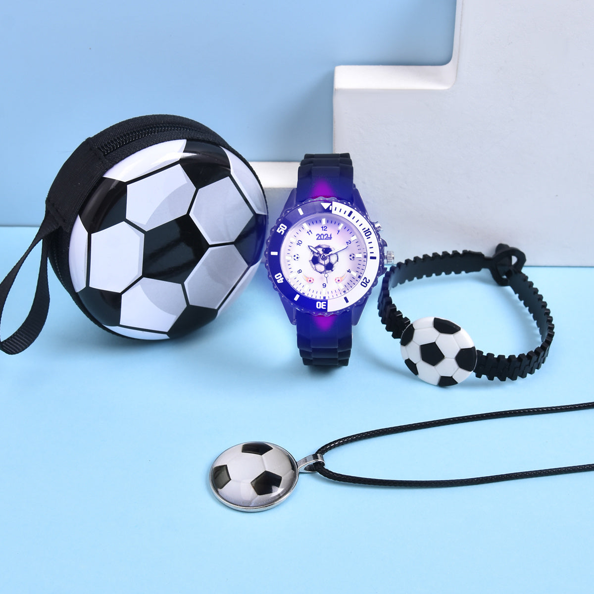 Boys' LED Light Up Watch Set with Soccer Sports Wristband & Necklace