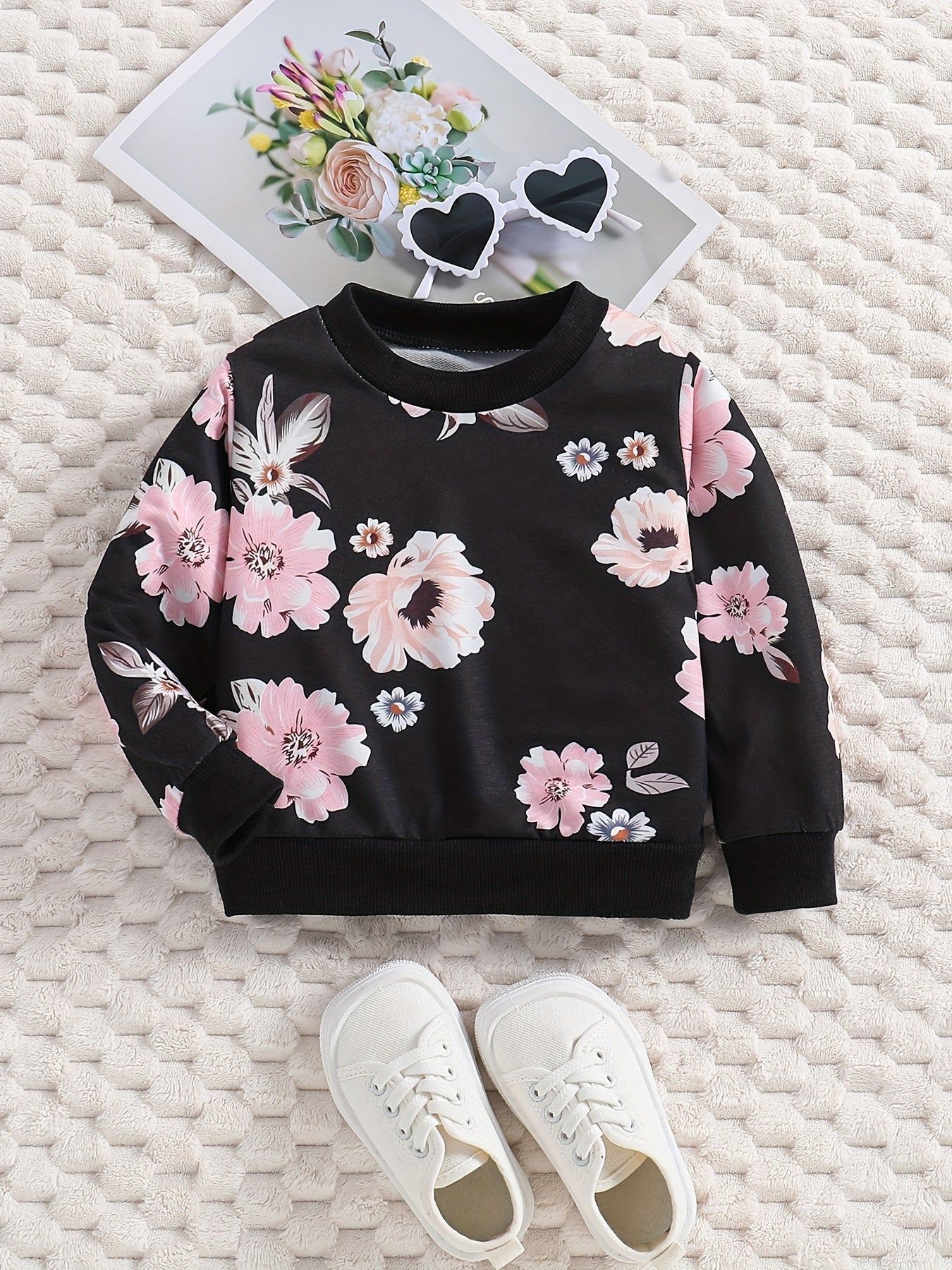 Baby Girls Flower Print Sweatshirt Kids Pullover Top