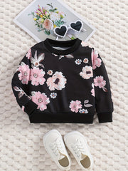 Baby Girls Flower Print Sweatshirt Kids Pullover Top