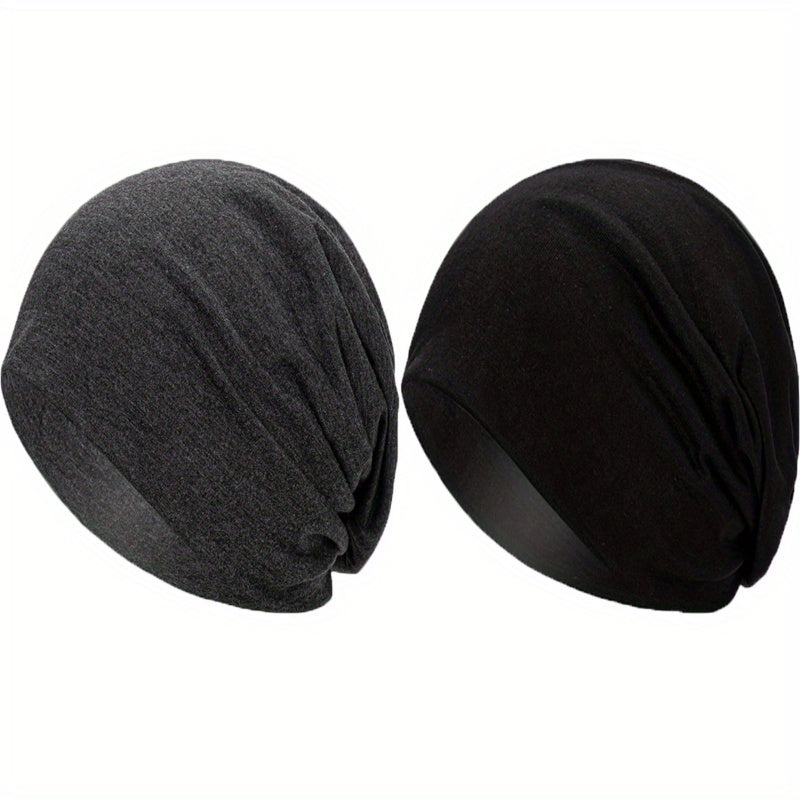 2pcs Solid Thin Pullover Stacking Hat Warm Sealed Top Hat Beanie