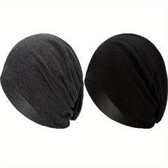2pcs Solid Thin Pullover Stacking Hat Warm Sealed Top Hat Beanie