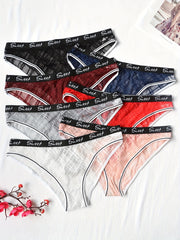 7pcs Plaid Lace Briefs Stretchy Intimates Panties Women's Lingerie