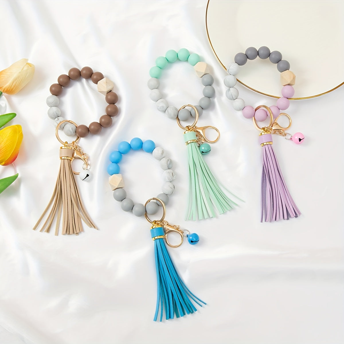 Silicone Bracelet Keychain Wristlet Bag Charm Keyring Birthday Gift