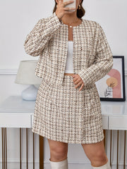 Women's Plus Tweed Coat & Mini Skirt Two Piece Set