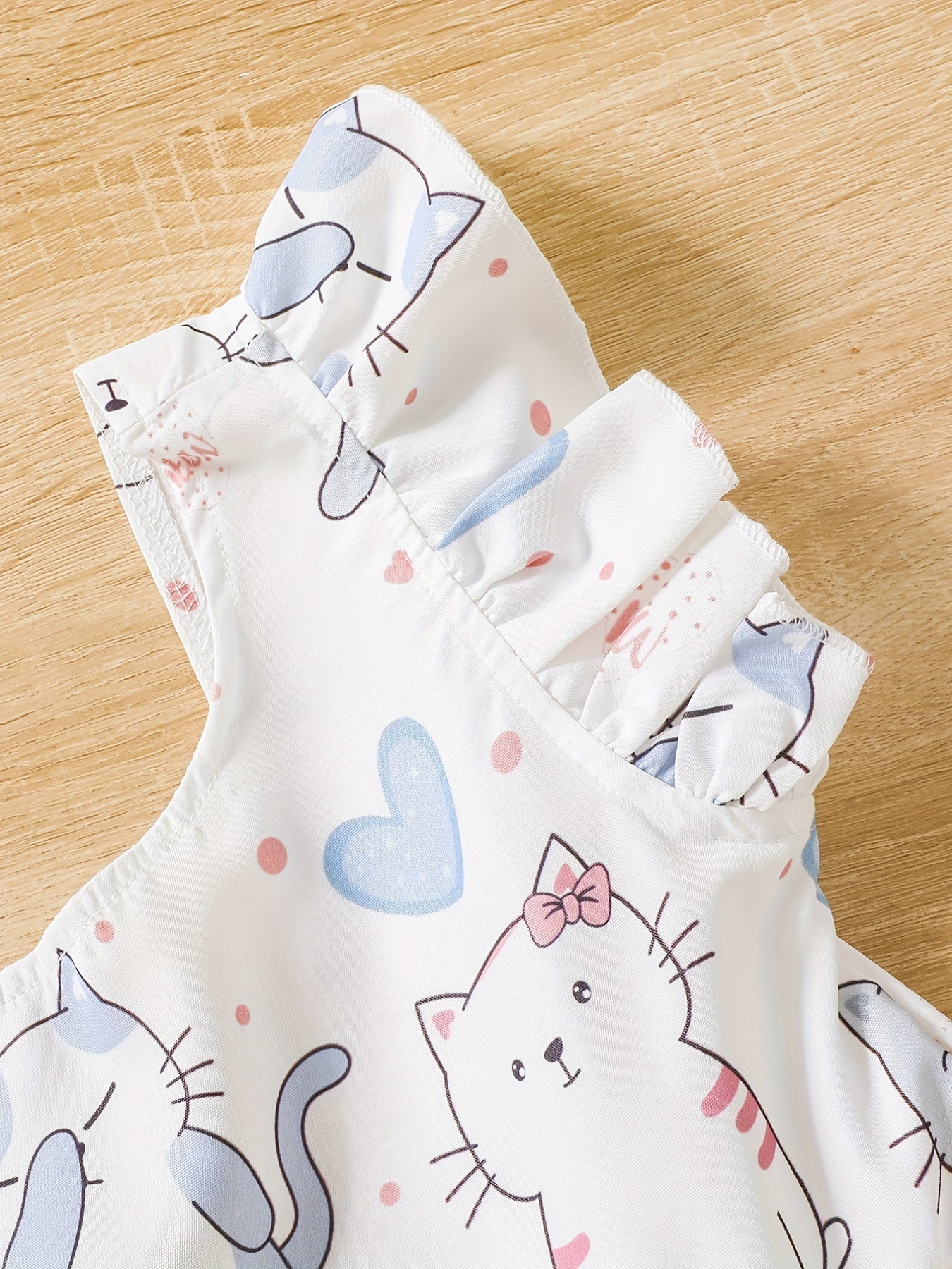 Toddler Girls Ruffle Trim Cat Graphic Backless Bow Princess Dress