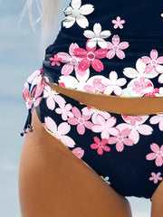 Floral Pattern Casual Tankini Set Halter Round Neck High Cut Swimsuit