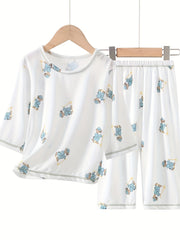 Kids 2pcs Pajamas Cartoon Animals Print PJ Set