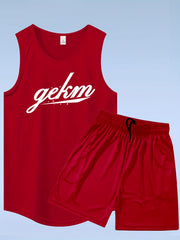 Men's Letter Print Tank Top and Drawstring Shorts Set