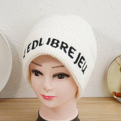 Letter Embroidered Knit Beanie Hat Winter Warm Skull Cap