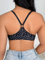 Heart Print Plunge Bra Front Buckle Push Up Bra