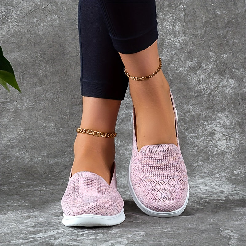 Solid Mesh Breathable Walking Shoes Lightweight Slip On Sport Flat Shoes Women's