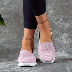 Solid Mesh Breathable Walking Shoes Lightweight Slip On Sport Flat Shoes Women's
