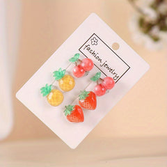 3 Pairs Rainbow & Strawberry Clip On Earrings Teen Party Accessories