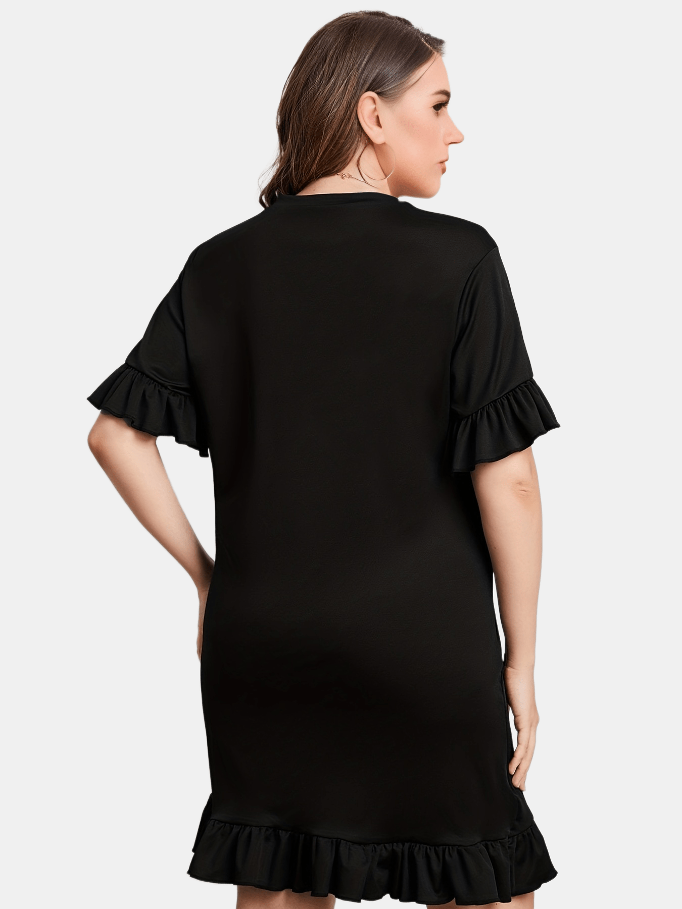 Casual Dress Women's Plus Plain Ruffle Trim Short Sleeve