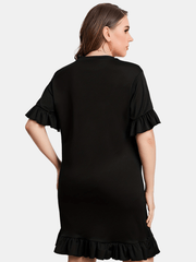 Casual Dress Women's Plus Plain Ruffle Trim Short Sleeve