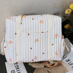 Beige Bear Paw Print Parent Bag Quilted Polyester Handbag & Shoulder Bag