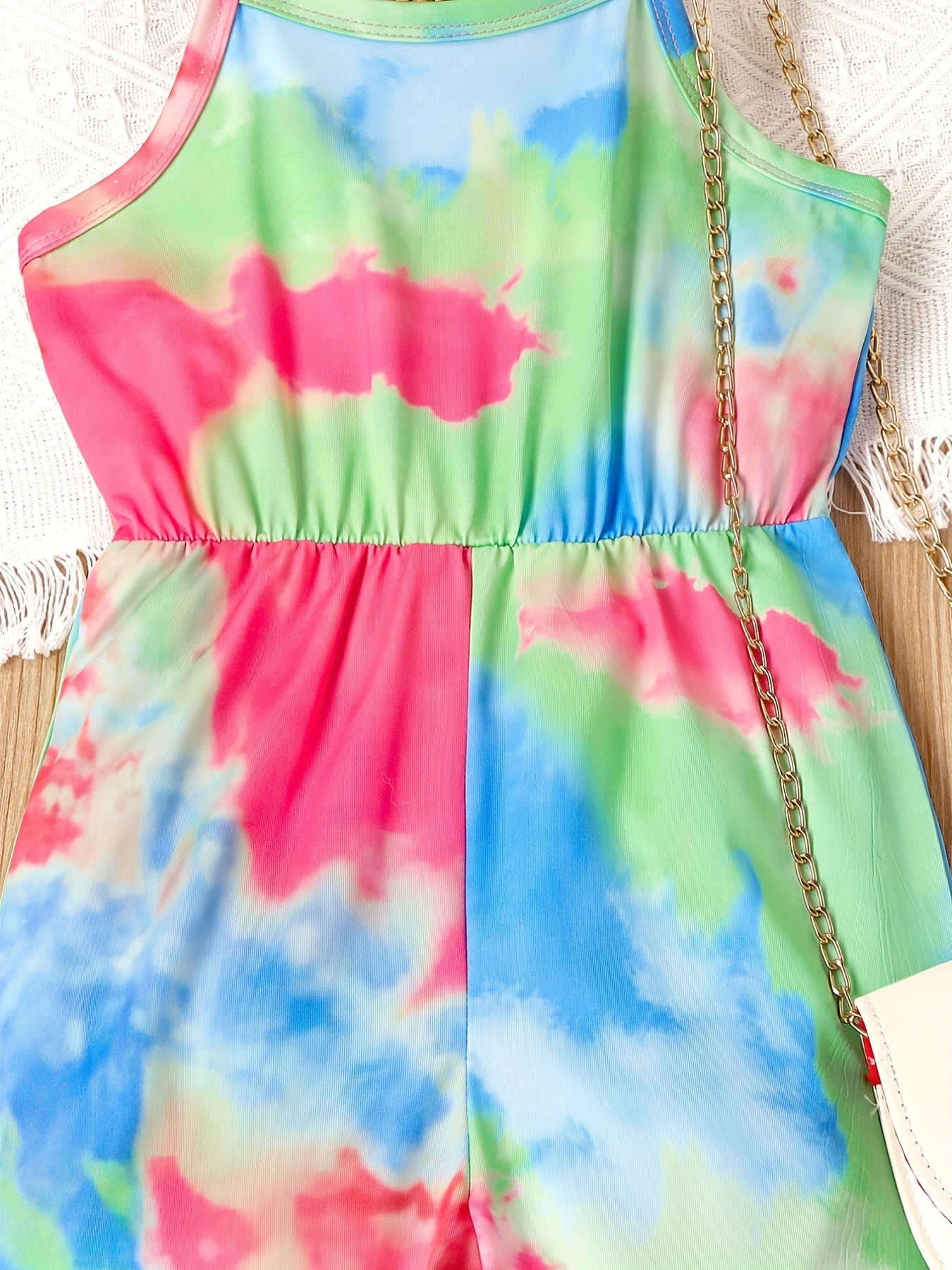 Toddler Girls Tie Dye Cami Romper Jumpsuit Splicing Flared Casual Vacation Party