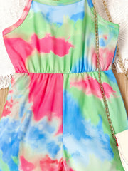 Toddler Girls Tie Dye Cami Romper Jumpsuit Splicing Flared Casual Vacation Party